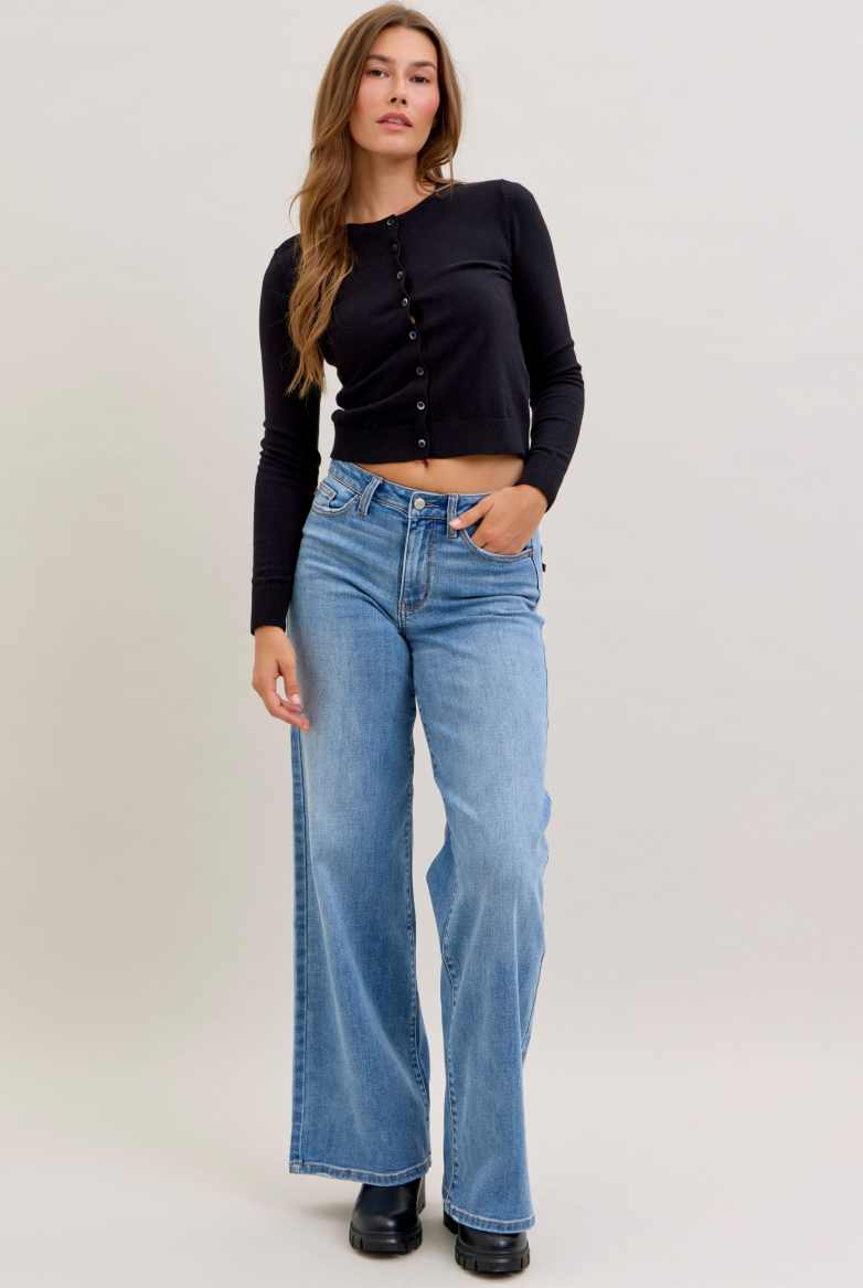 Judy Blue MR Retro Wide Leg-Denim-Judy Blue-Three Birdies Boutique, Women's Fashion Boutique Located in Kearney, MO