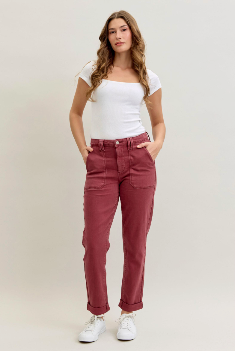 Judy Blue Aurora Weekender: Haute Red-Denim-Judy Blue-Three Birdies Boutique, Women's Fashion Boutique Located in Kearney, MO