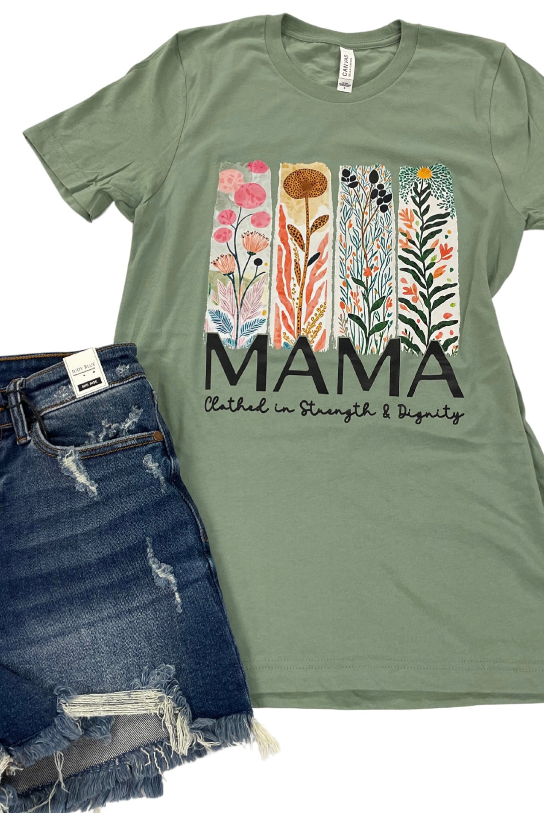 Mama Clothed in Strength Graphic Tee { product_type }}