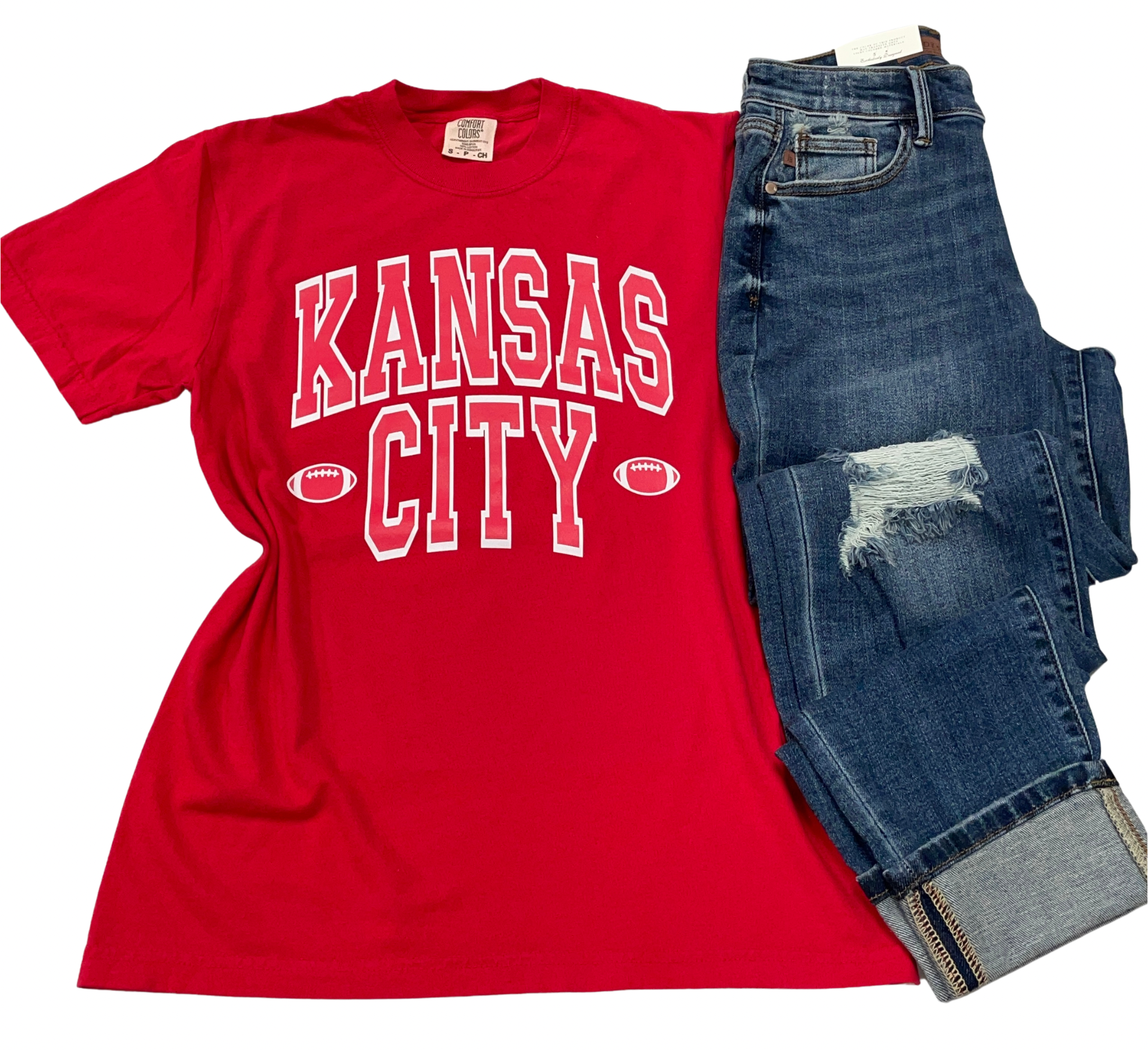 KC Outlined Varsity Graphic Tee-Graphic Tees-Tres Birdos Graphic Tees-Three Birdies Boutique, Women's Fashion Boutique Located in Kearney, MO
