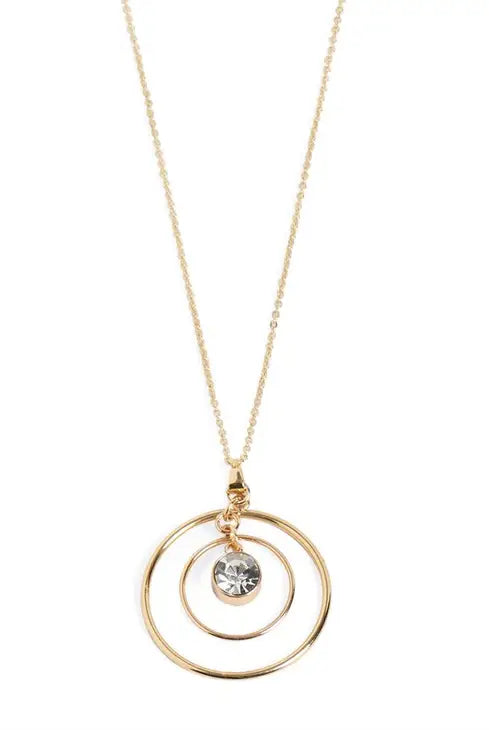 Gold Double Circle With Stone Necklace { product_type }}