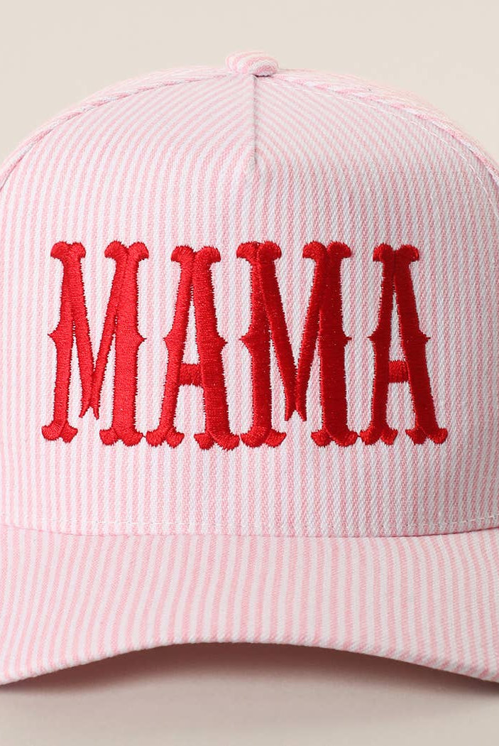 MAMA Embroidered Striped Trucker Hat : PINK/PINK { product_type }}