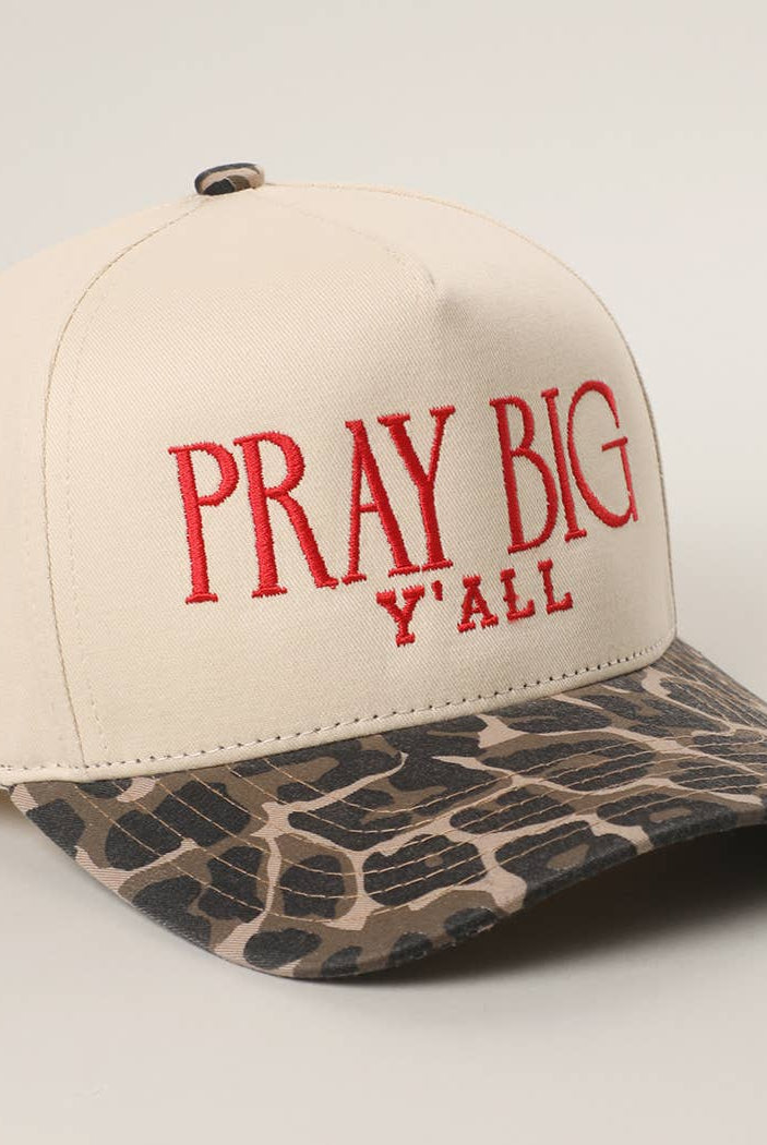 PRAY BIG Y'ALL Embroidery Two-Tone Trucker Hat: LEOPARD / One Size { product_type }}