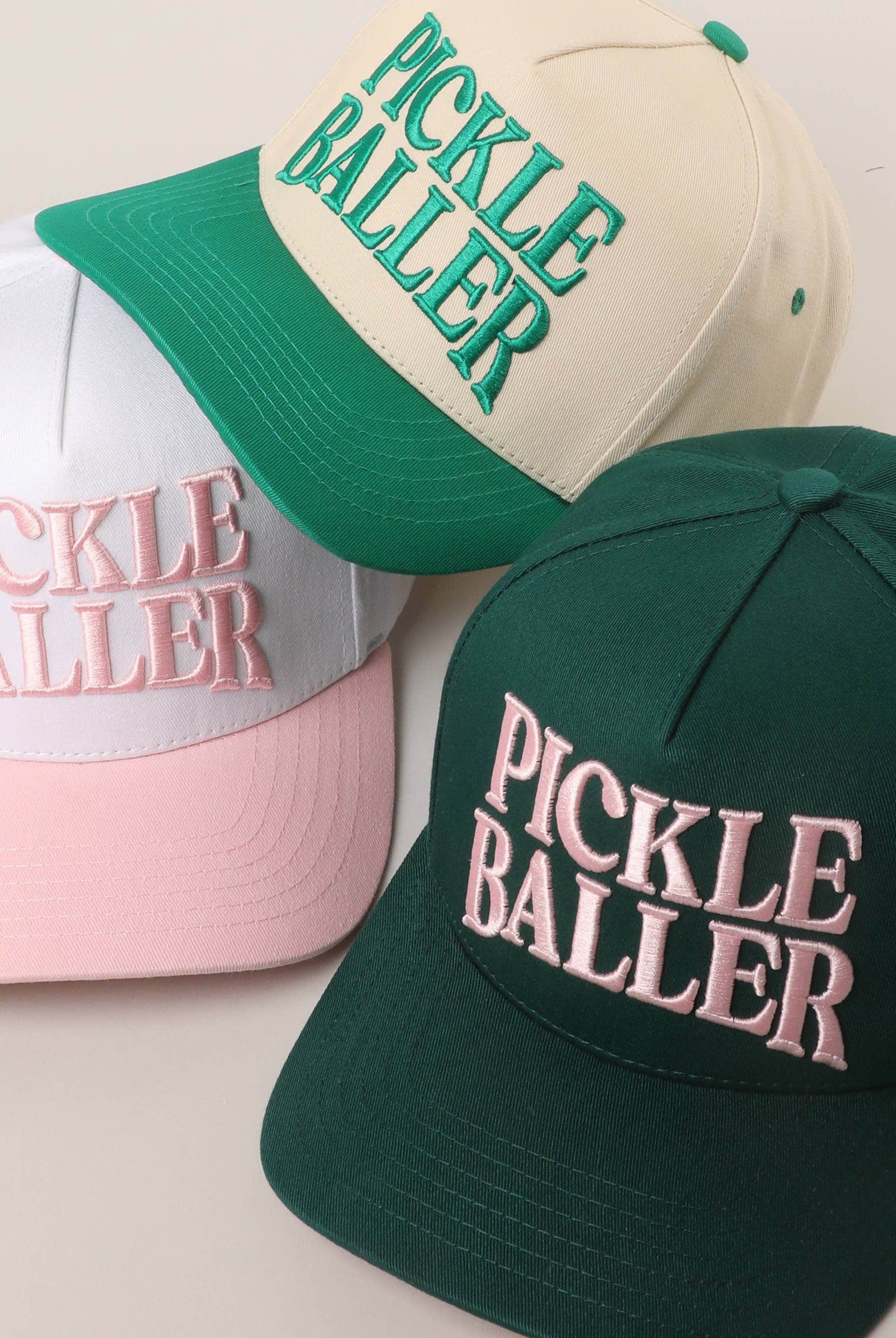 PICKLE BALLER 3D Letter Embroidery Two-Tone Trucker Hat: LPK / ONE SIZE { product_type }}