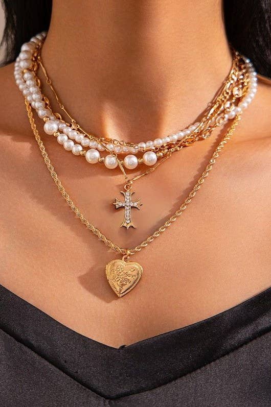 Layered Gold Heart Locket Necklace { product_type }}