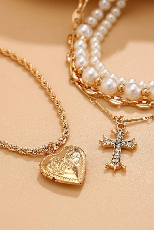 Layered Gold Heart Locket Necklace { product_type }}