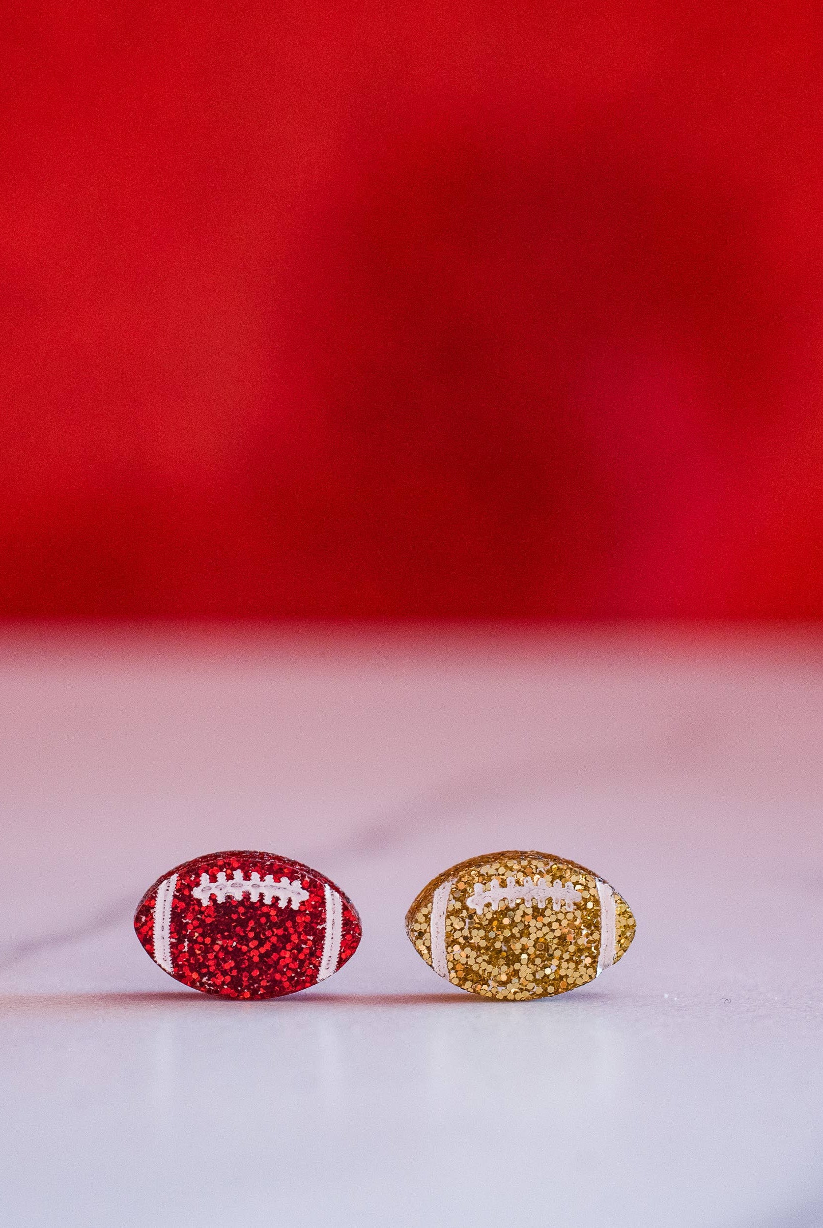 Kansas City Football Glitter Hand Painted Football Studs-Jewelry-Stellar Gifts & Goods Wholesale-Three Birdies Boutique, Women's Fashion Boutique Located in Kearney, MO