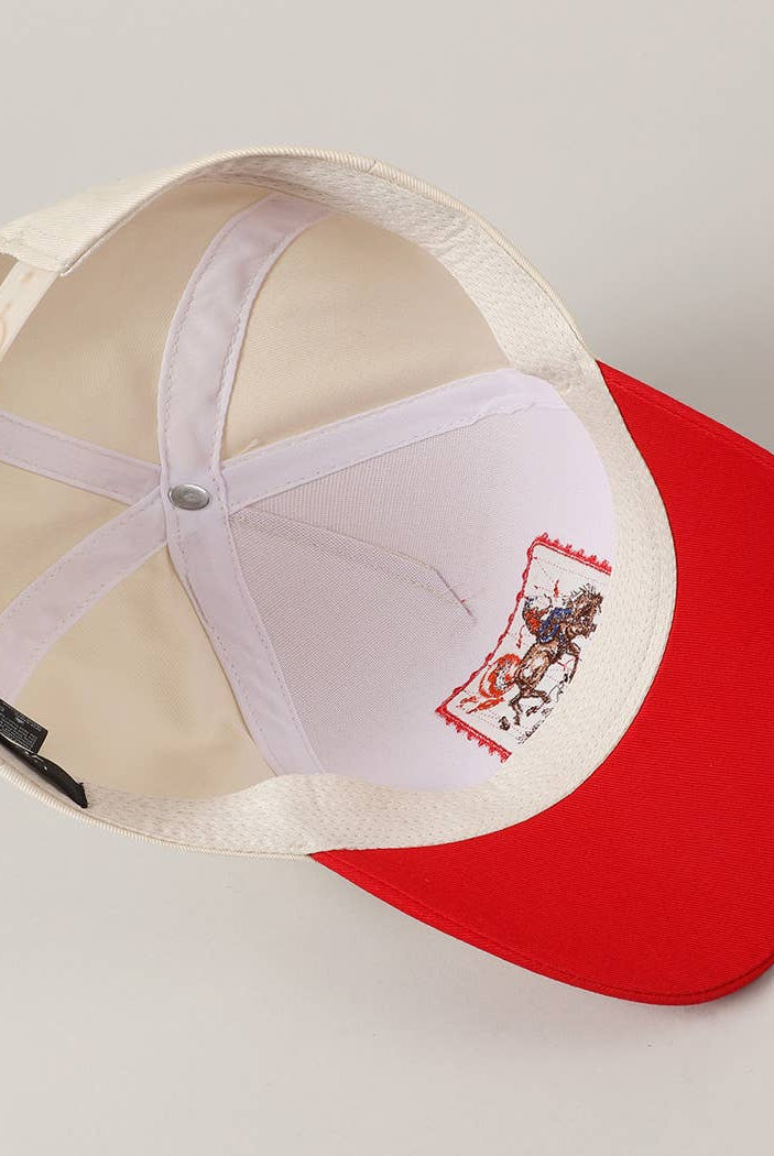 Detailed Cowboy Horse Embroidery Two-Tone Cap: Red / ONE SIZE { product_type }}