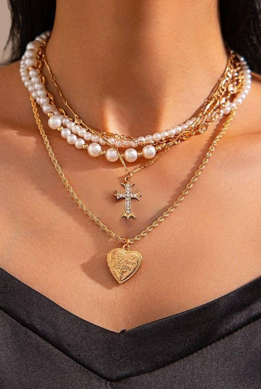 Layered Gold Heart Locket Necklace { product_type }}