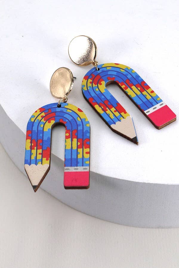 U-Shaped Pencil Wood Drop Earrings { product_type }}