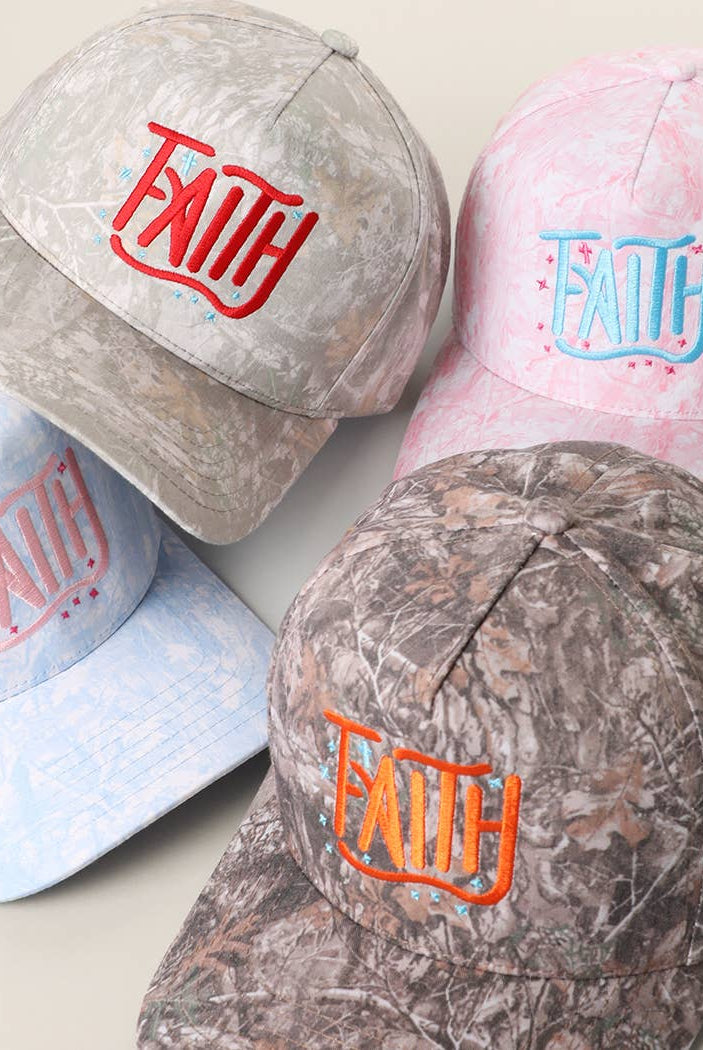 FAITH Embroidered Camo Trucker Hat: PINK CAMO / ONE SIZE { product_type }}