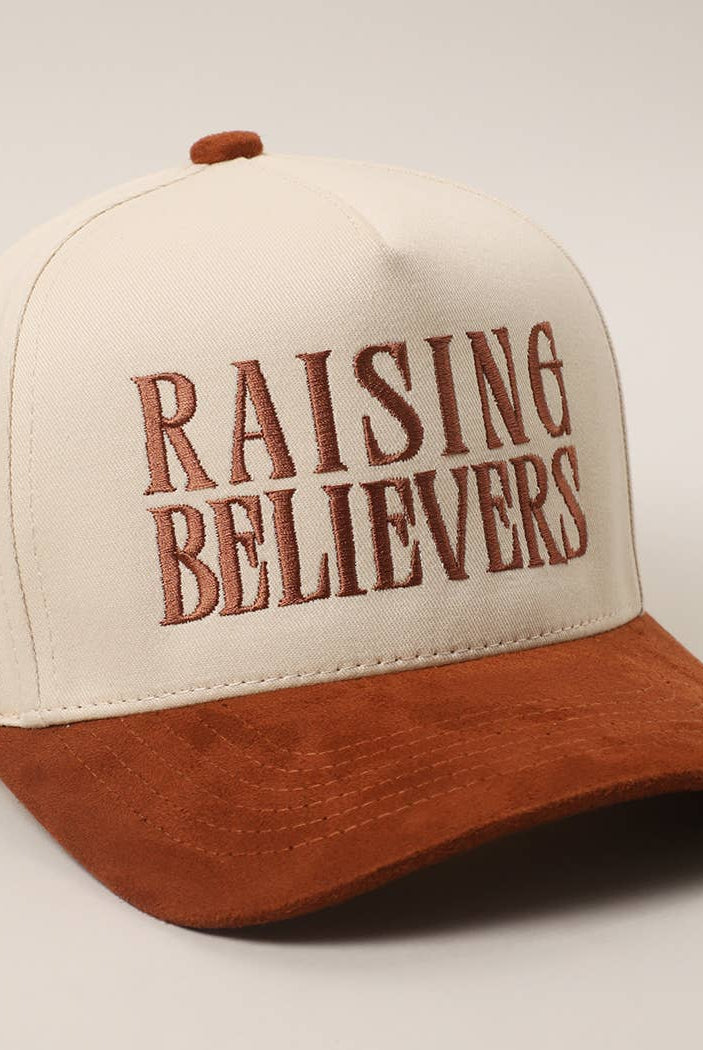 RAISING BELIEVERS Suede Two-Tone Trucker Hat: BLK / One Size { product_type }}