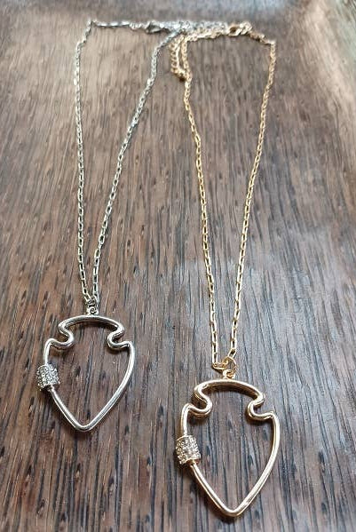 Large Bling Arrowhead Necklace Silver OR Gold: Silver-Paco Designs-Three Birdies Boutique, Women's Fashion Boutique Located in Kearney, MO
