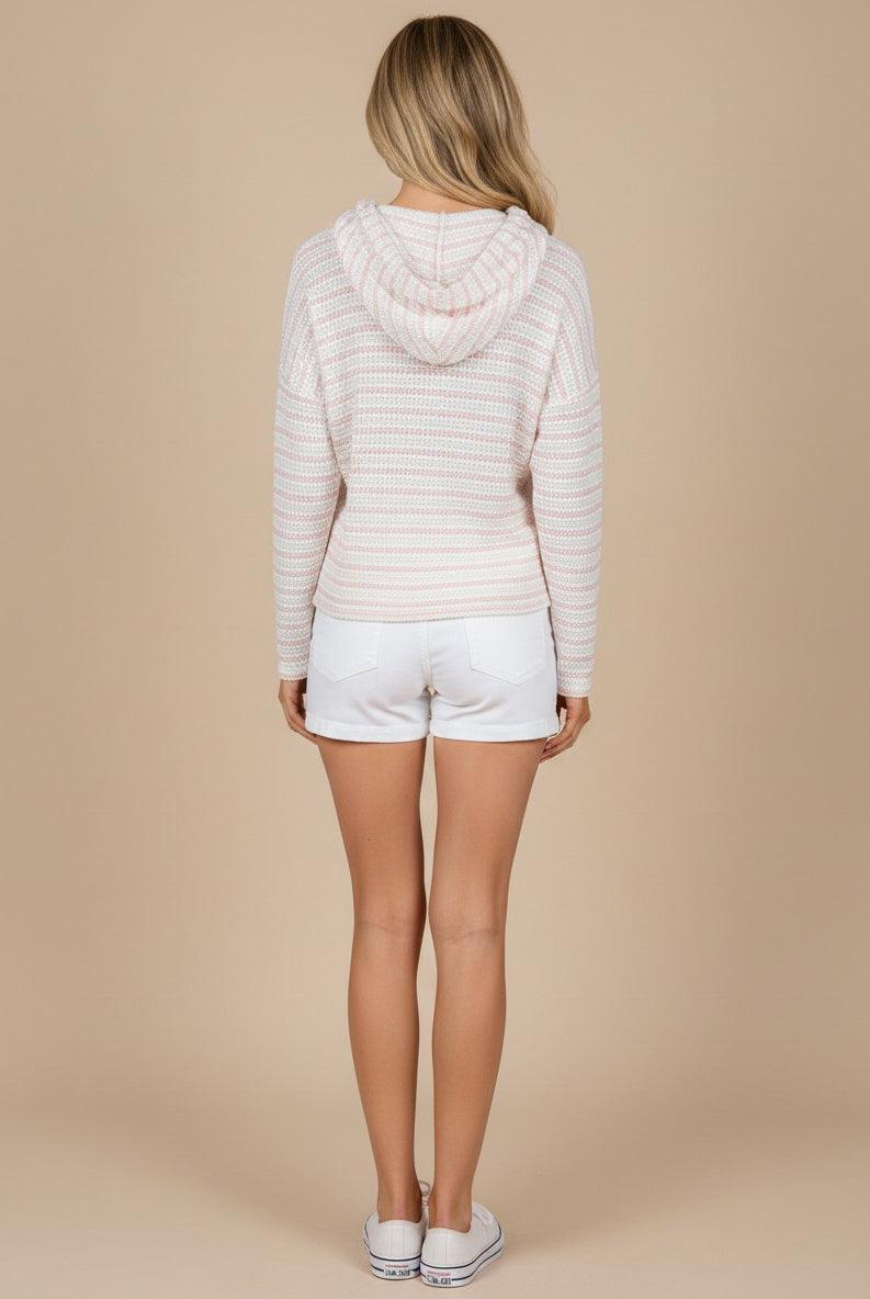 Stripe Hooded Knit Top-Shirts & Tops-Lovely Melody-Three Birdies Boutique, Women's Fashion Boutique Located in Kearney, MO