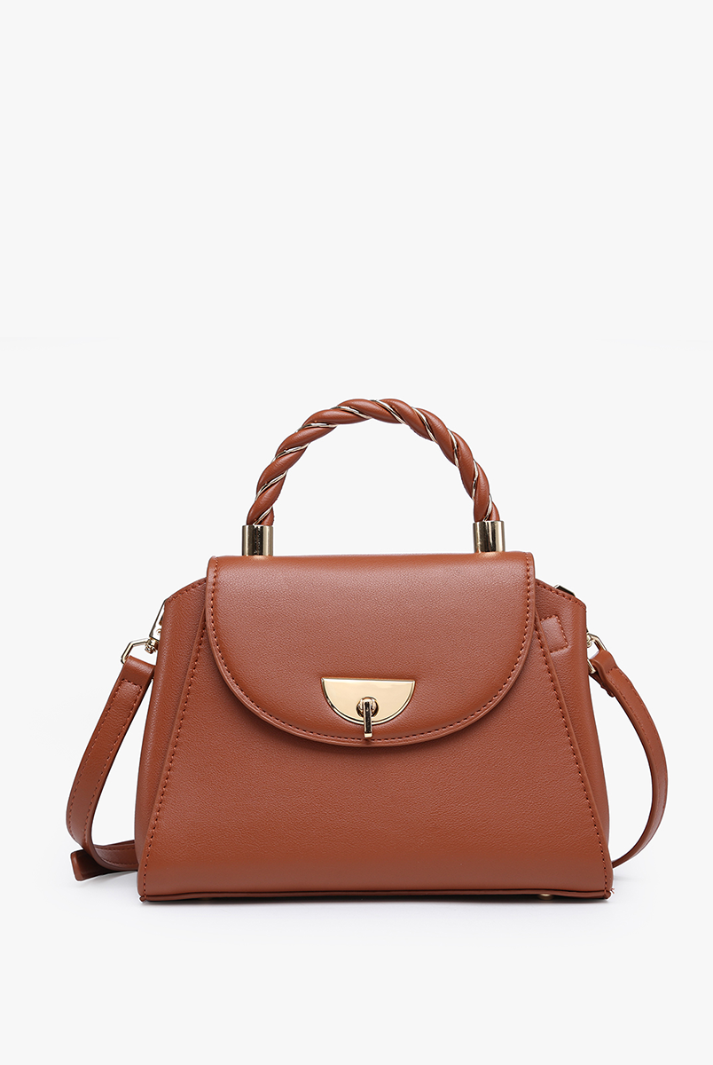 Clarke Twist Lock Small Satchel with Braided Handle - Brown { product_type }}