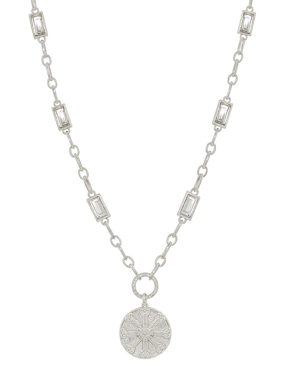 Silver with Rectangle Crystal Chain and Silver Hammered Coin Necklace-Accessories-What's Hot-Three Birdies Boutique, Women's Fashion Boutique Located in Kearney, MO