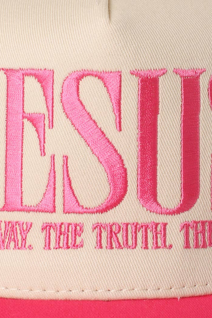 JESUS Typography Embroidered Trucker Hat : BLACK / One Size { product_type }}