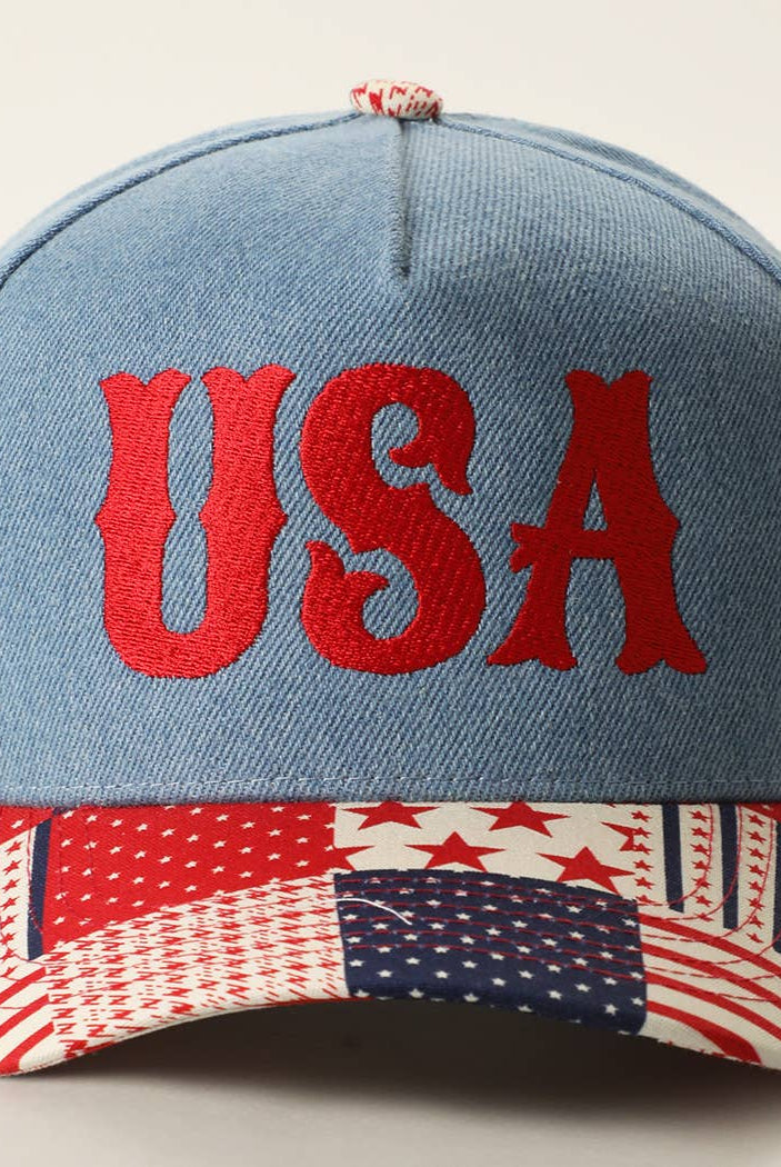 USA Embroidered Denim Trucker Hat - Denim/Red { product_type }}