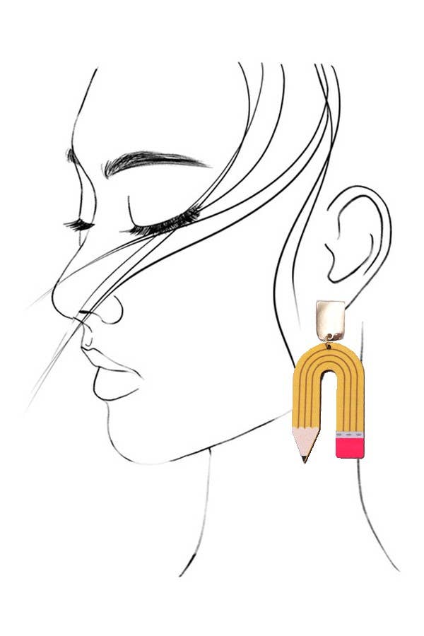 U-Shaped Pencil Wood Drop Earrings { product_type }}