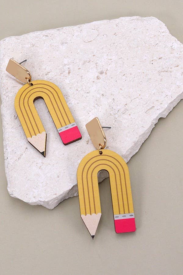 U-Shaped Pencil Wood Drop Earrings { product_type }}