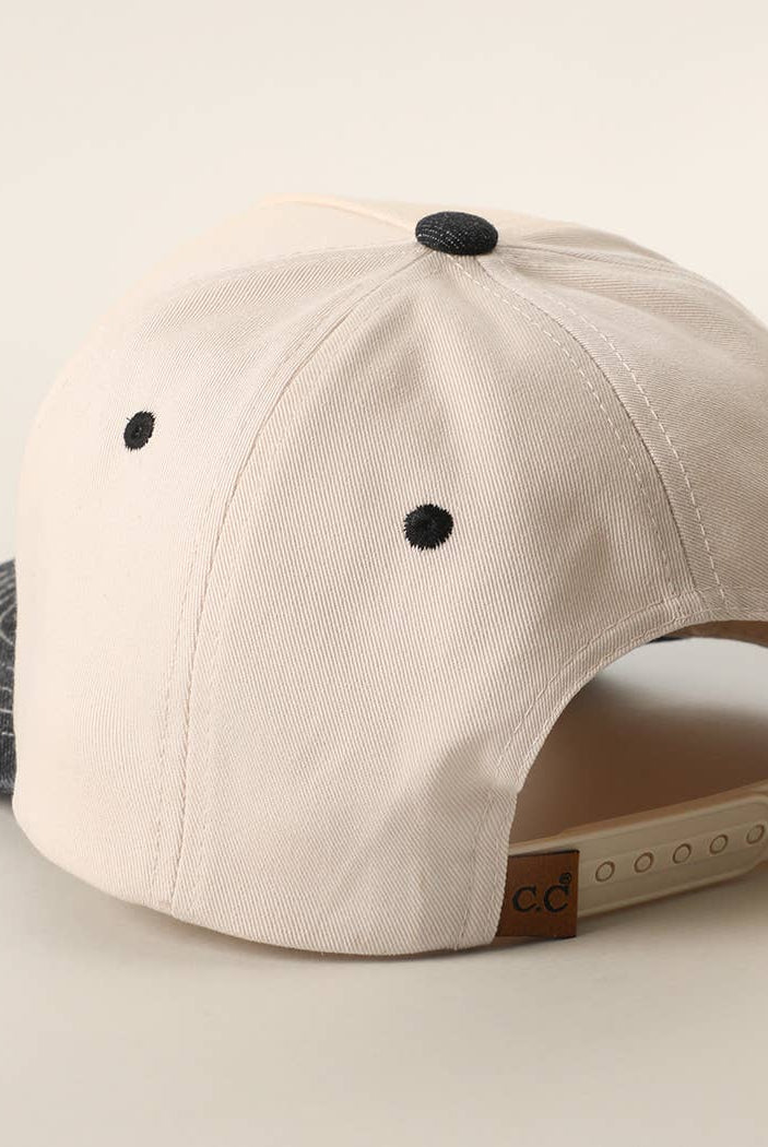Floral American Flag Embroidered Two-Tone Denim Trucker Hat: LT DENIM / ONE SIZE { product_type }}