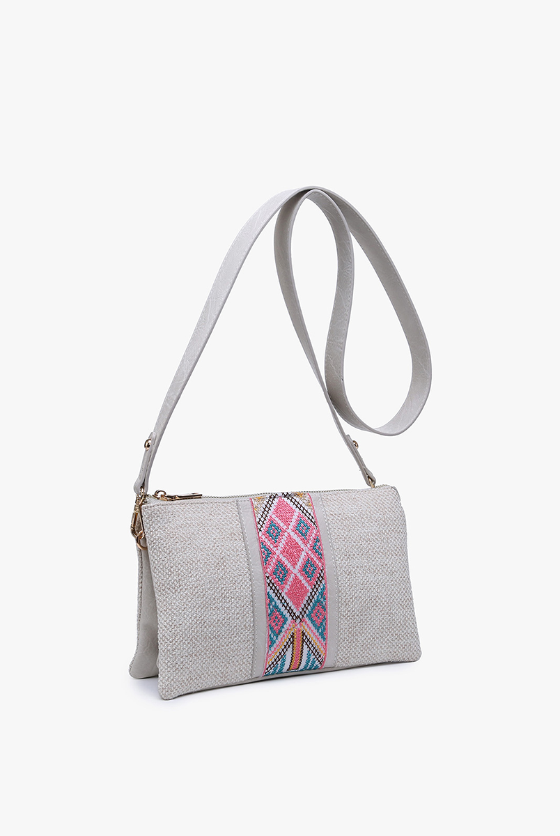 Izzy Tribal Crossbody Bag with Guitar Strap: Pink/Mint { product_type }}