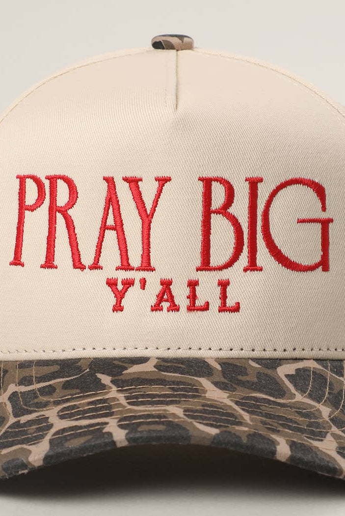 PRAY BIG Y'ALL Embroidery Two-Tone Trucker Hat: LEOPARD / One Size { product_type }}