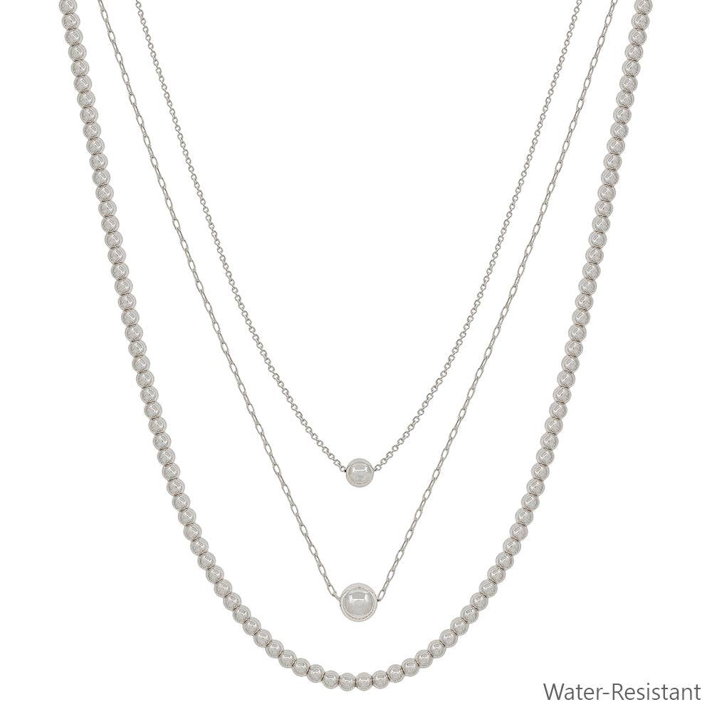Water Resistant Triple Layered Silver Beaded and Chain 16"-18" Necklace-Necklaces-What's Hot-Three Birdies Boutique, Women's Fashion Boutique Located in Kearney, MO