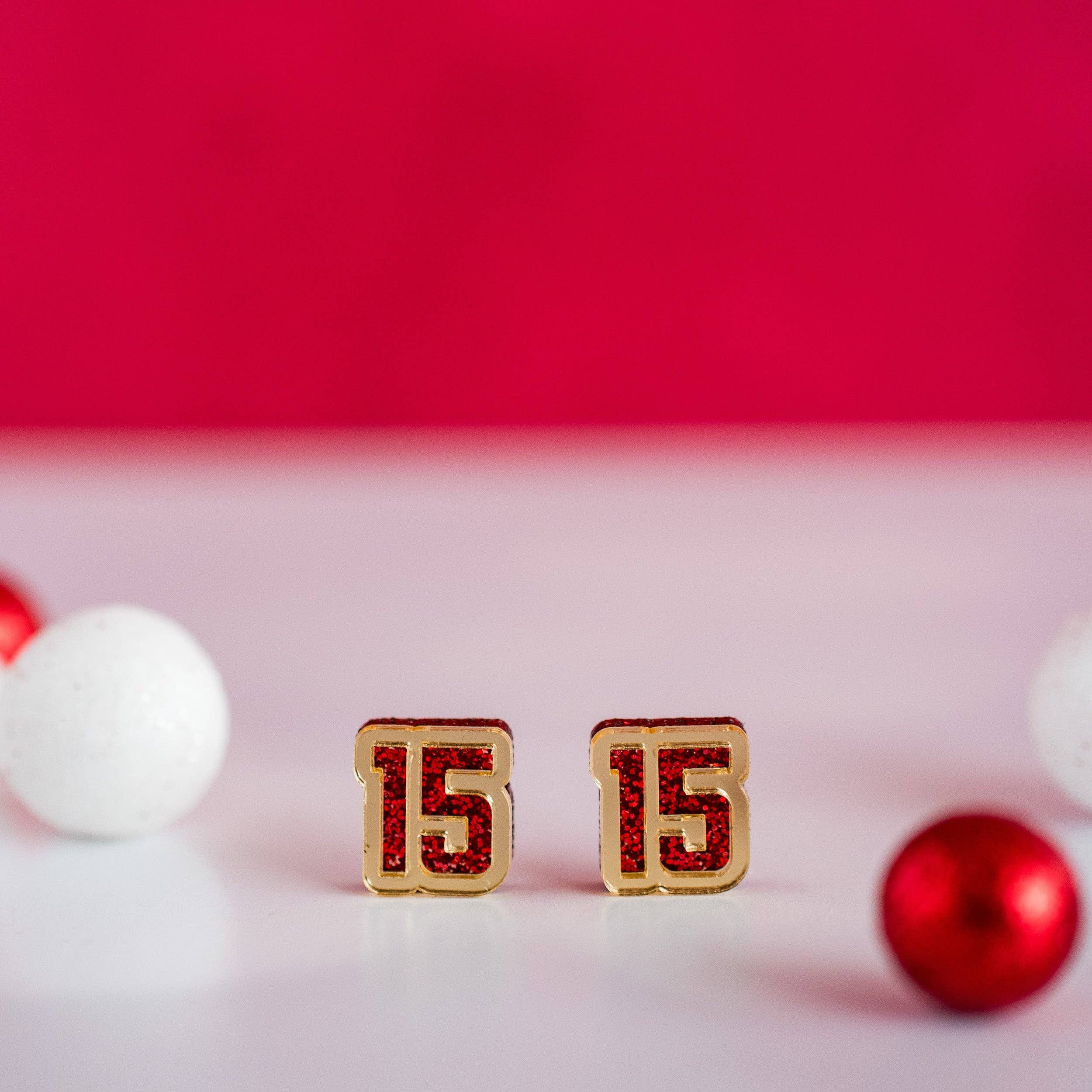Red Glitter & Gold Mirror 15 Studs KC Football Mahomes { product_type }}