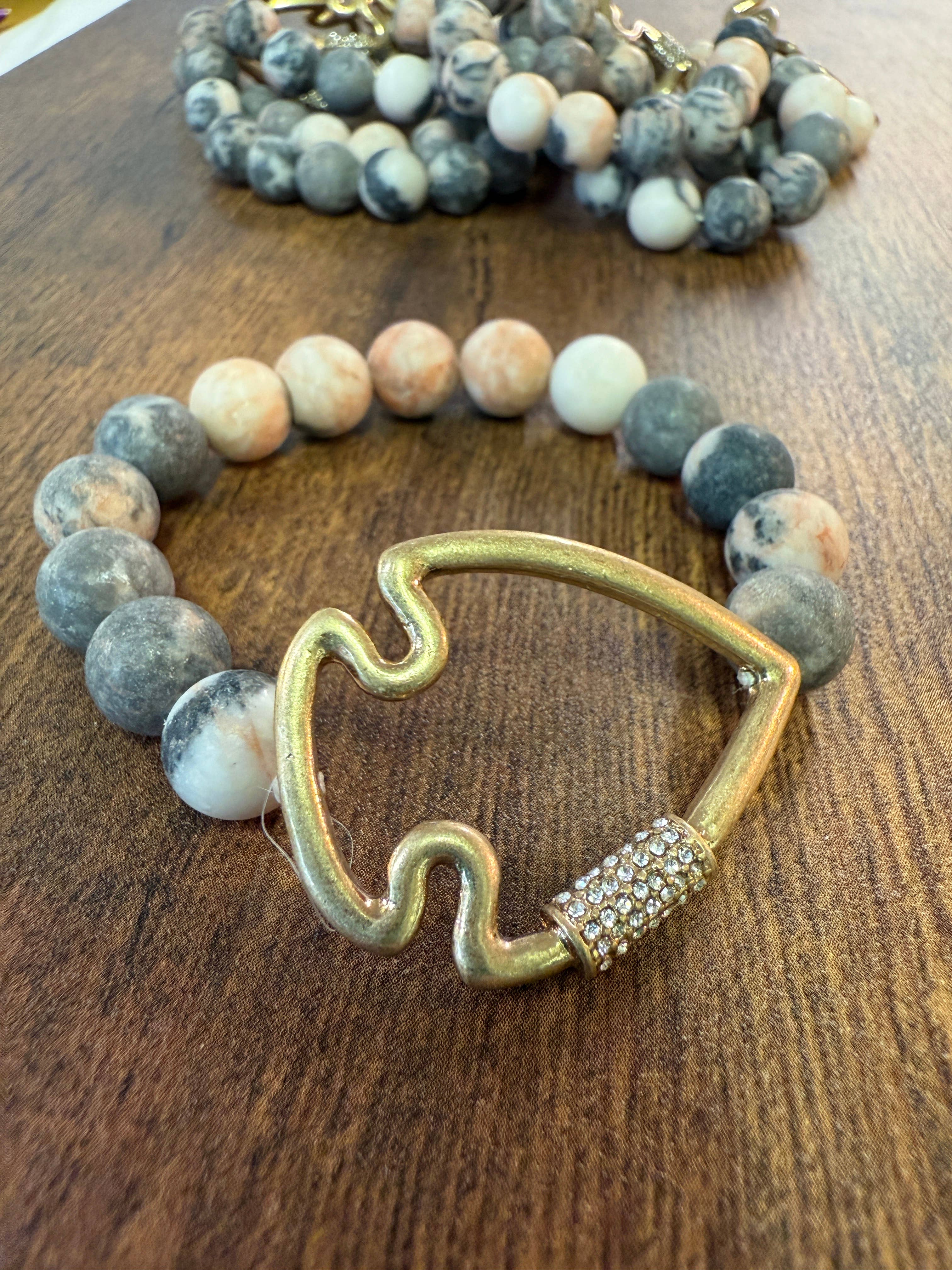 NEW! Bling Arrowhead Chunky Stone Stretch Bracelet: Map Jasper { product_type }}