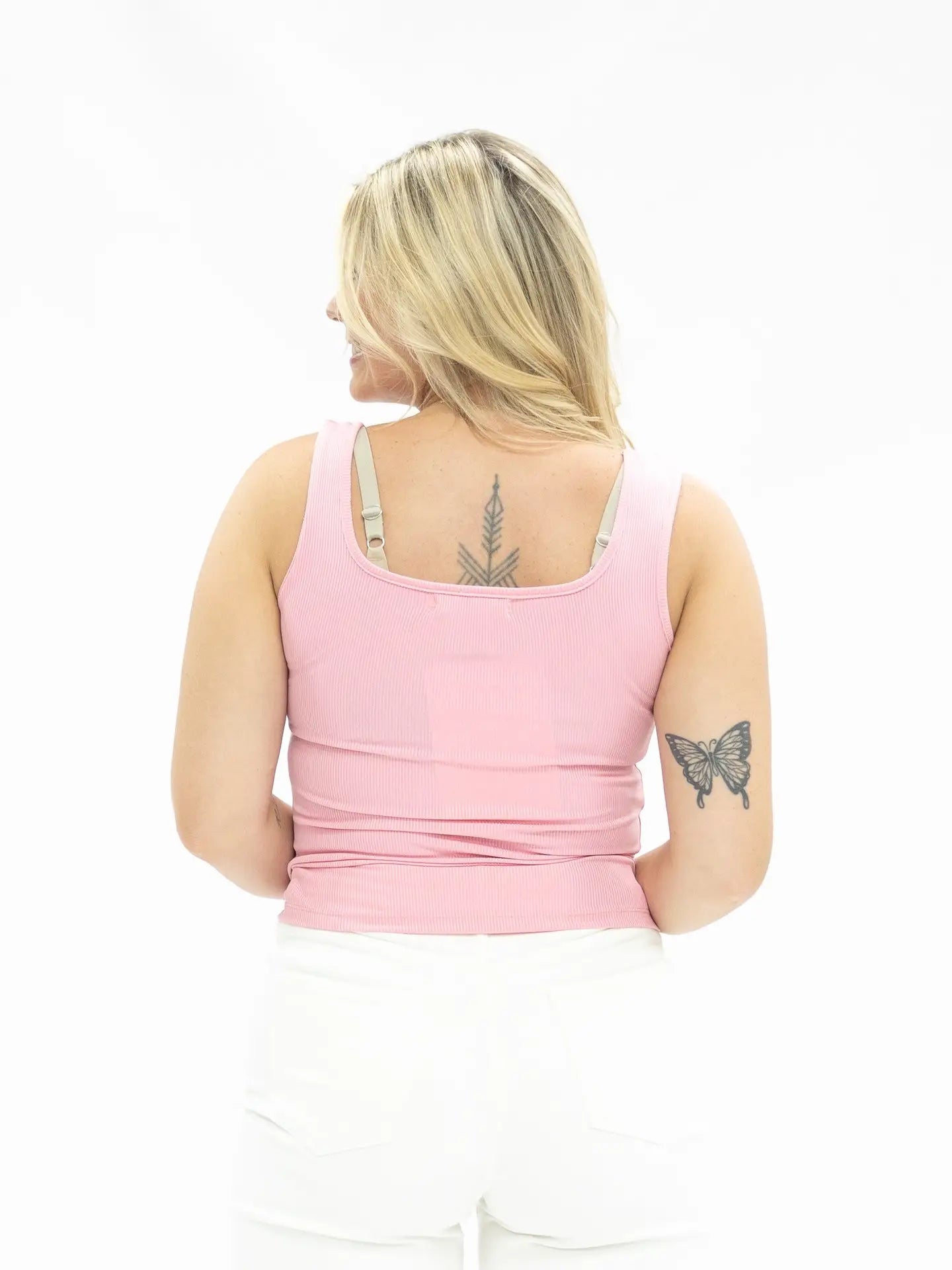 Square Neck Rib Tank Pink-Shirts & Tops-Grace and Emma-Three Birdies Boutique, Women's Fashion Boutique Located in Kearney, MO