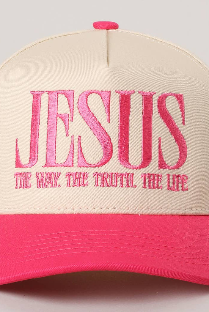 JESUS Typography Embroidered Trucker Hat : BLACK / One Size { product_type }}