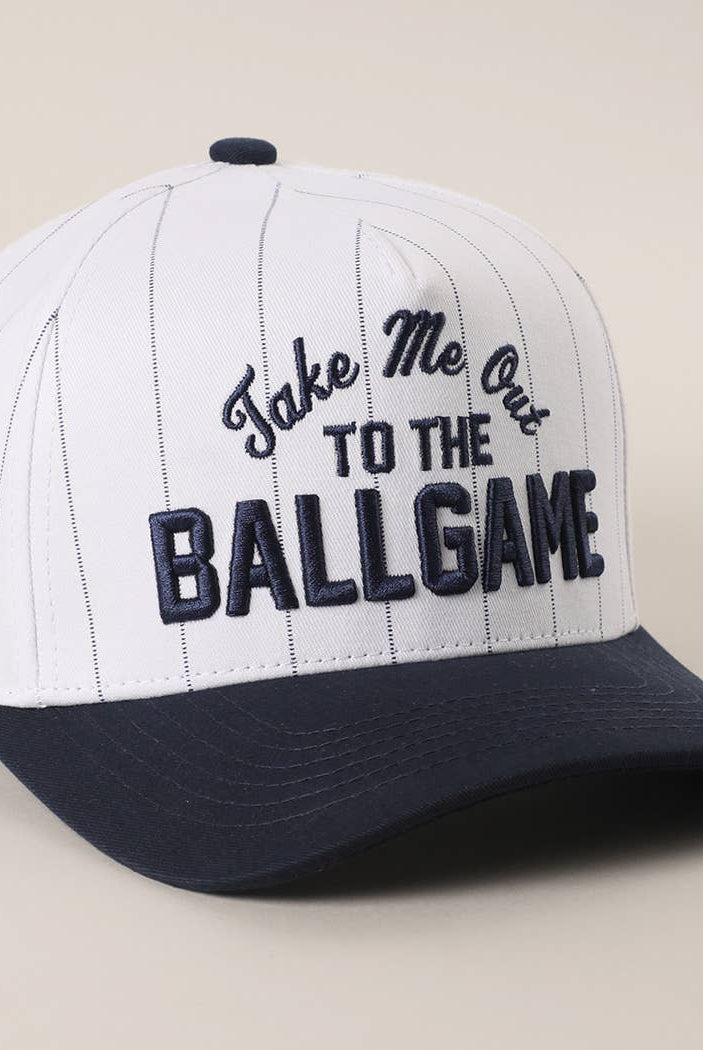 Take Me Out to the Ballgame Embroidered Pinstripe Trucker Hat - Navy/White { product_type }}