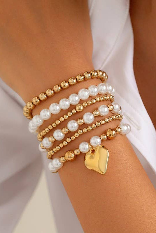 Pearl and Heart Stacked Bracelets { product_type }}