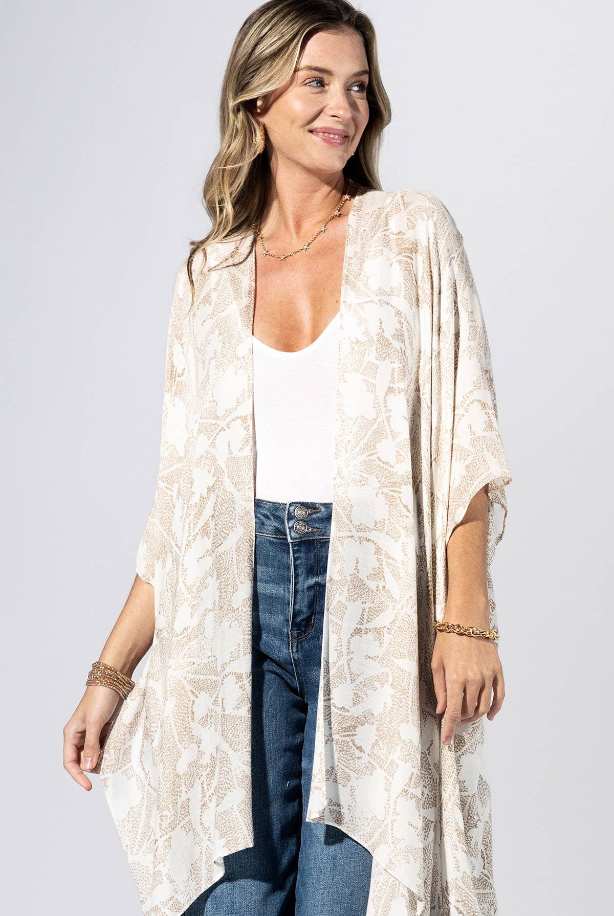 Beige Stripe Sheer Kimono { product_type }}
