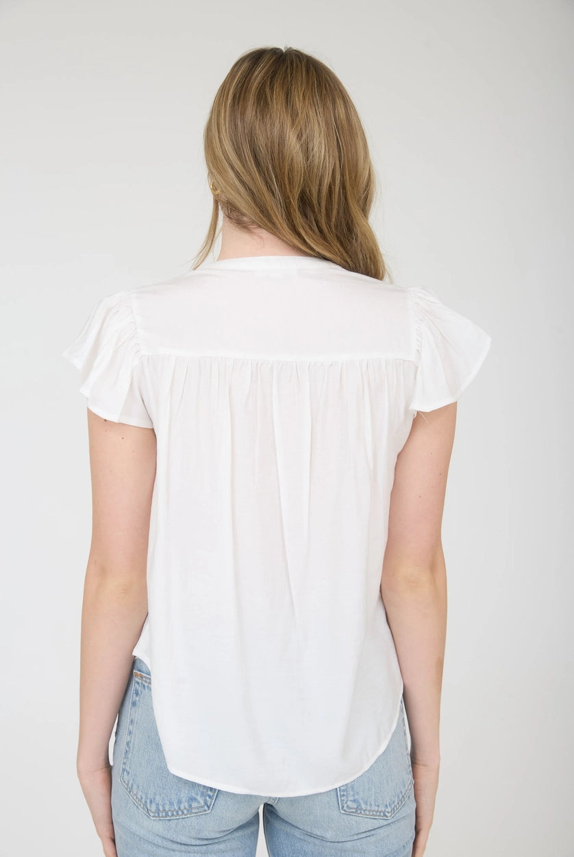 Ruffle Sleeve Button Down-Shirts & Tops-Blu Pepper-Three Birdies Boutique, Women's Fashion Boutique Located in Kearney, MO