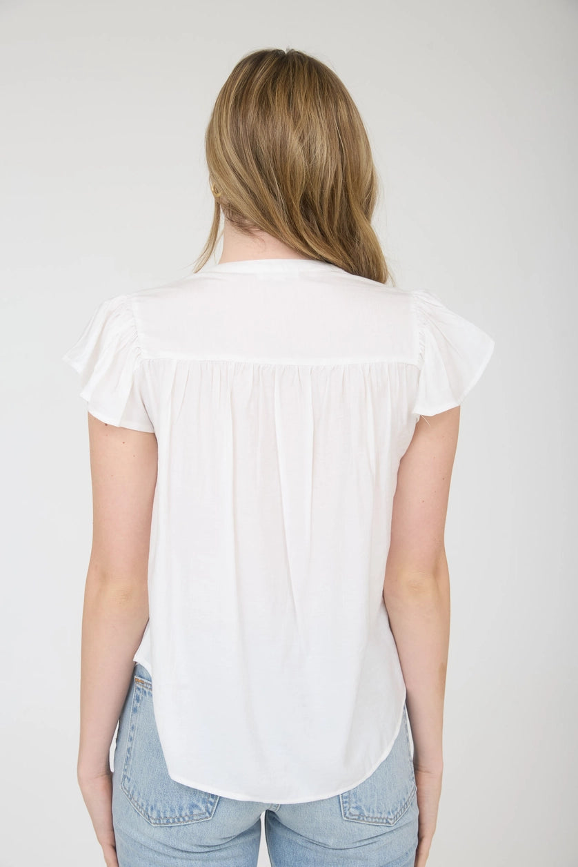 Ruffle Sleeve Button Down-Shirts & Tops-Blu Pepper-Three Birdies Boutique, Women's Fashion Boutique Located in Kearney, MO