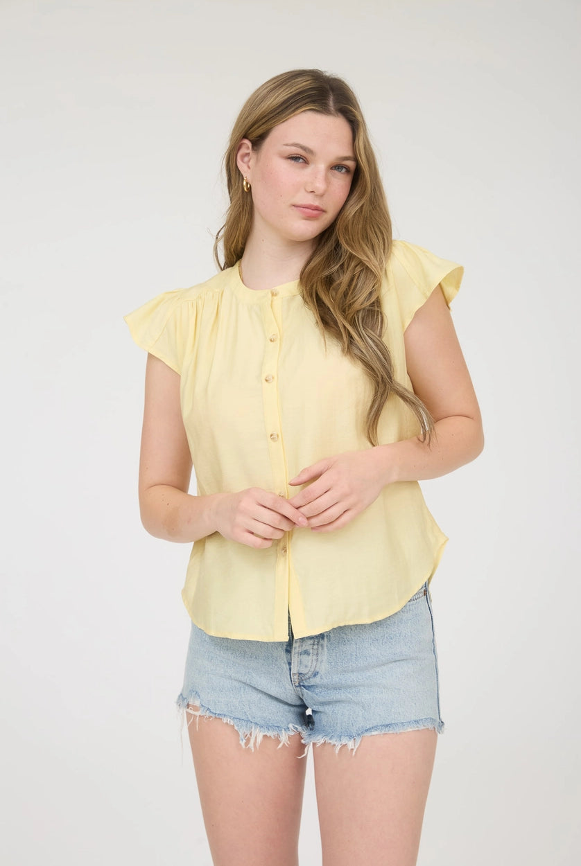 Ruffle Sleeve Button Down-Shirts & Tops-Blu Pepper-Three Birdies Boutique, Women's Fashion Boutique Located in Kearney, MO