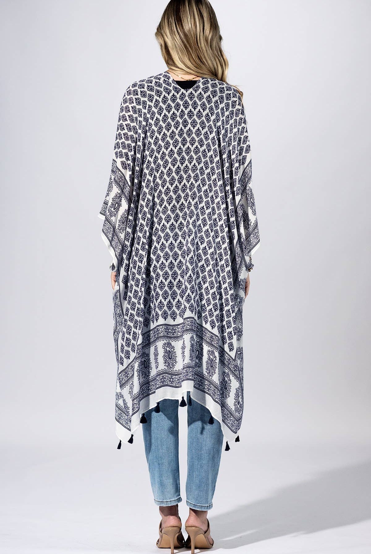 Indigo Mosaic Border Kimono { product_type }}
