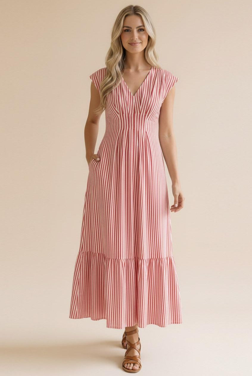 Red Striped Maxi Dress-Dresses-Haptics-Three Birdies Boutique, Women's Fashion Boutique Located in Kearney, MO