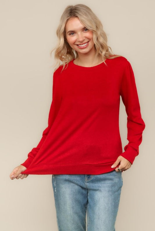 Solid Soft Hacci Knit Top-Shirts & Tops-Haptics-Three Birdies Boutique, Women's Fashion Boutique Located in Kearney, MO