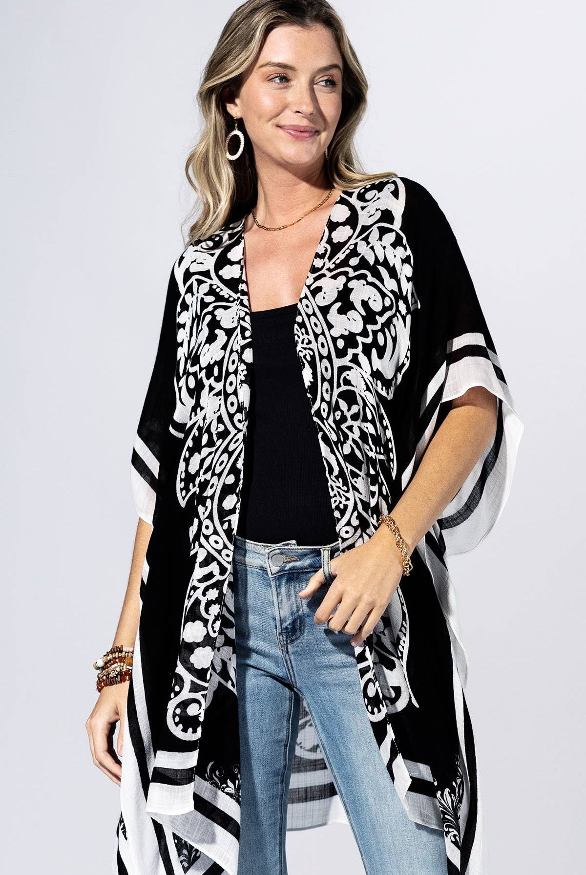 Coal Bandana Border Kimono { product_type }}
