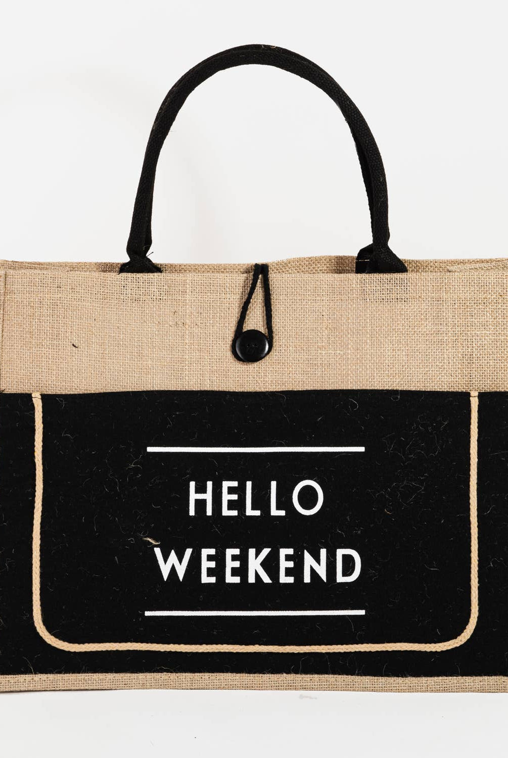 Hello Weekend Burlap Tote Bag: IV { product_type }}