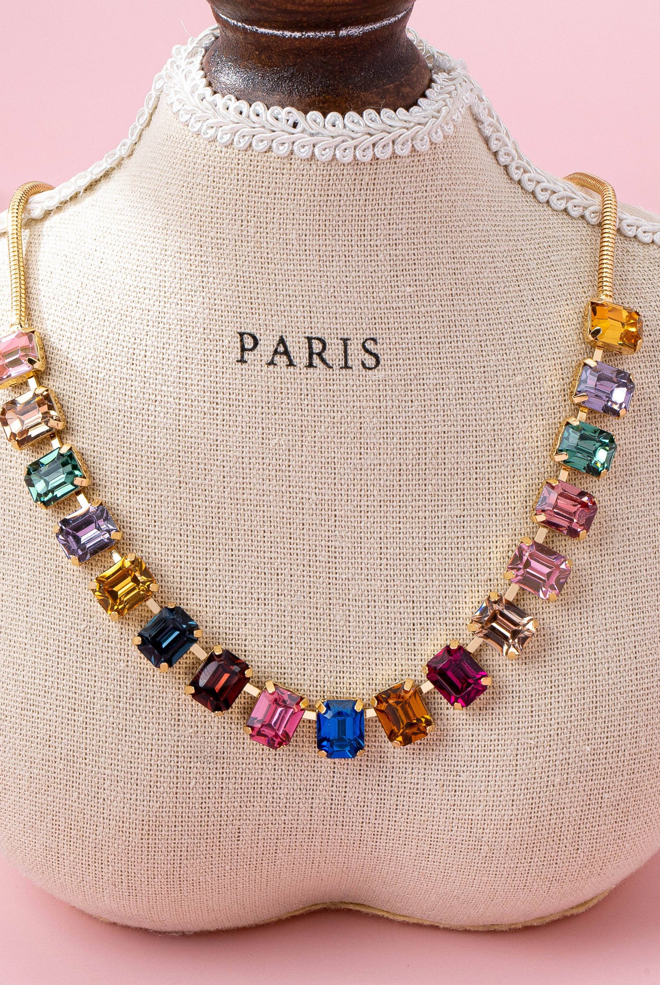 Rainbow Emerald-Cut Gemstone Statement Necklace { product_type }}