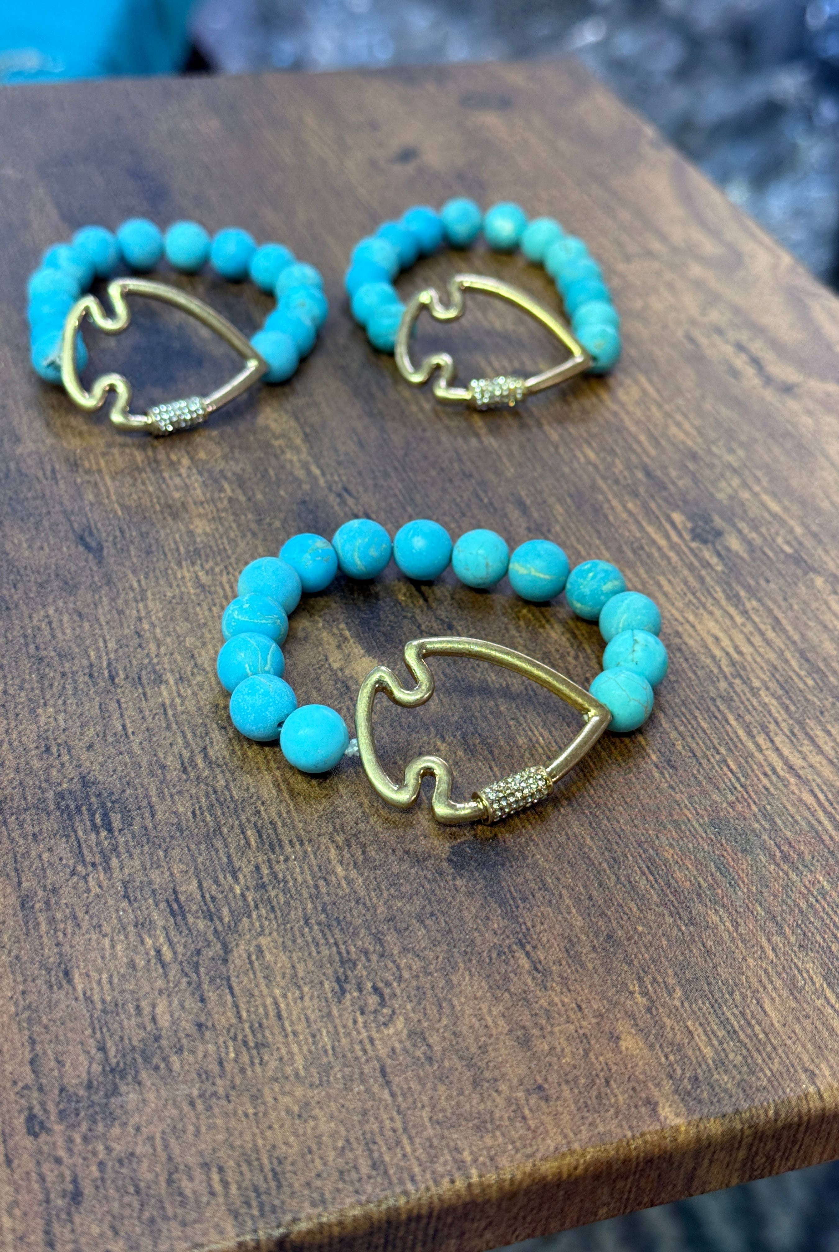 NEW! Bling Arrowhead Chunky Stone Stretch Bracelet: Map Jasper-Paco Designs-Three Birdies Boutique, Women's Fashion Boutique Located in Kearney, MO