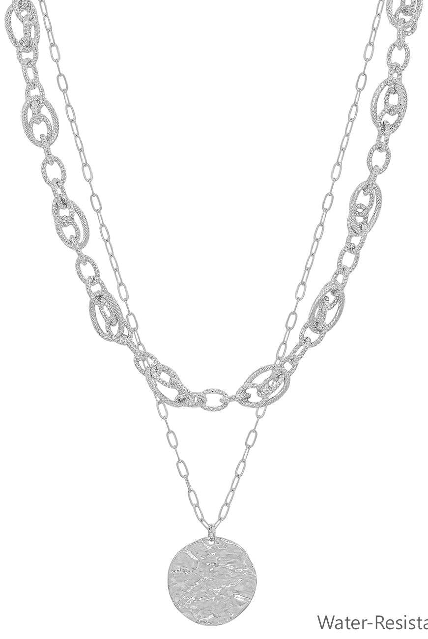 Layered Silver Chain with Hammered Coin Necklace-Accessories-What's Hot-Three Birdies Boutique, Women's Fashion Boutique Located in Kearney, MO