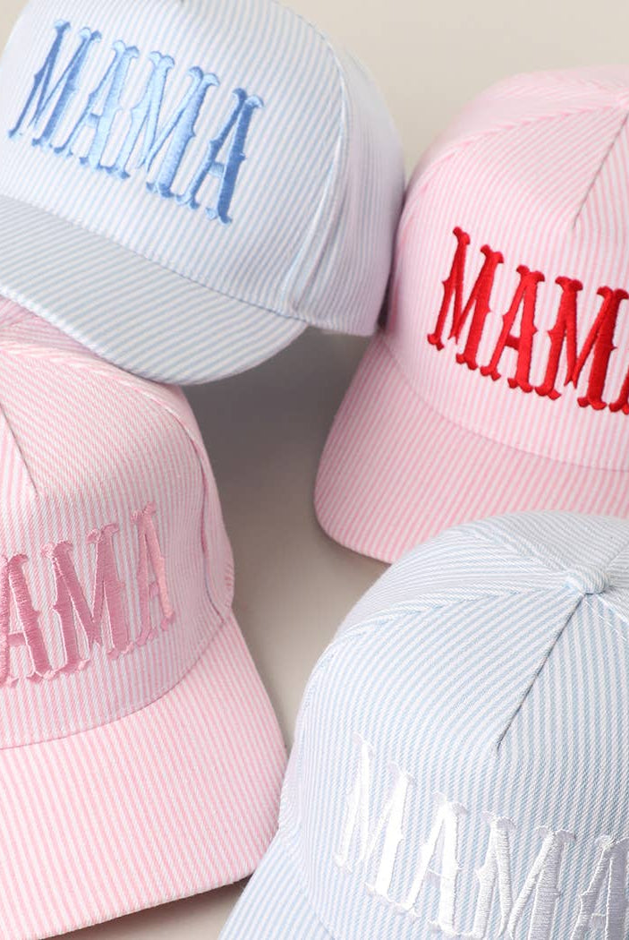 MAMA Embroidered Striped Trucker Hat : PINK/PINK { product_type }}