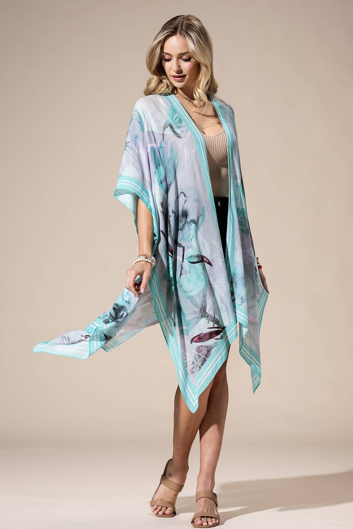 Aqua Multi Kimono-Urbanista-Three Birdies Boutique, Women's Fashion Boutique Located in Kearney, MO