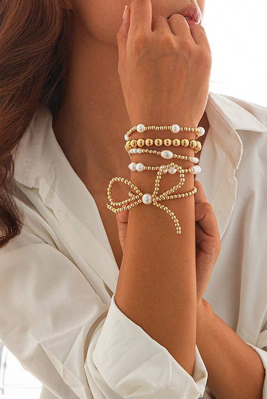 Bow Pearl Bracelet Stack { product_type }}