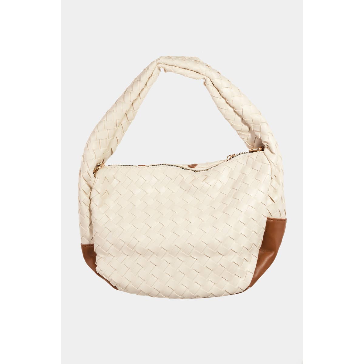 Faux Leather Basket Weave Semi Circle Bag: IV { product_type }}